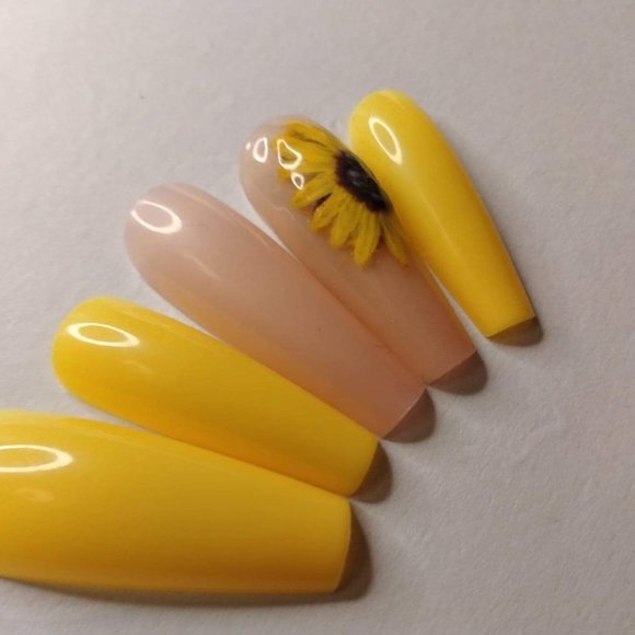 summer Yellow sunflower and nude/yellow flower press on nail - Picture 6 of 11